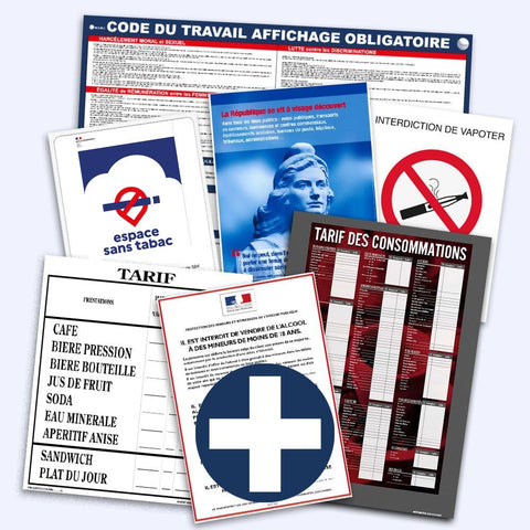 Pack Spécial Bar - (7 Affichages Obligatoires Spécial Débit de Boissons) <strong>Livraison Offerte</strong> (+ 1 stylo permanent & 1 stylo effaçable offerts) MCA Group