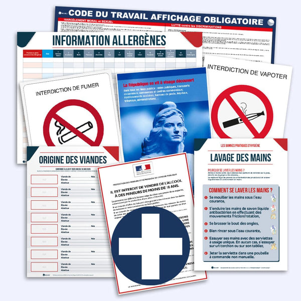 Pack Spécial Restaurant - (8 Affichages Obligatoires Spécial Restaurant <strong>Livraison Offerte</strong> (+ 1 stylo permanent & 1 stylo effaçable offerts) MCA Group