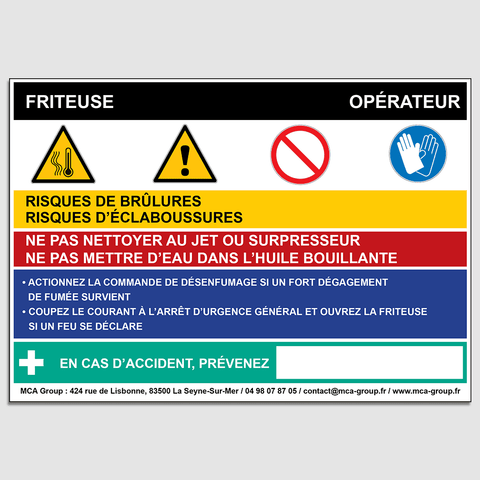 Panneau de sécurité en PVC avec bande adhésives de fixation pour friteuse en cuisine