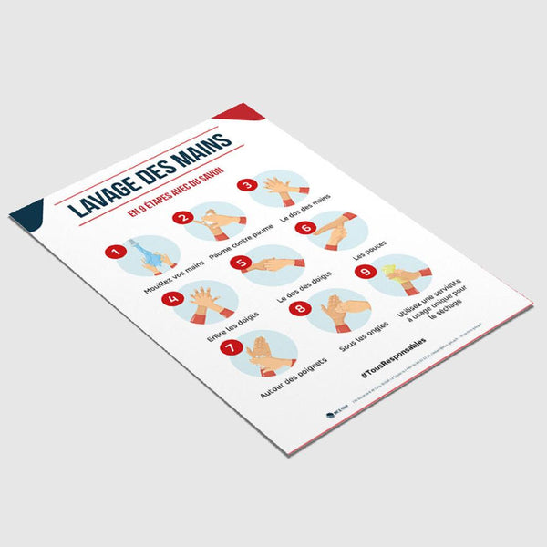 Affichage Lavage des Mains Obligatoire (Lavage des Mains en 9 étapes) en Sticker