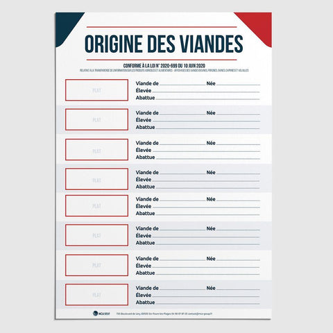 Nouvel Affichage Origine des Viandes (Bovines & Autres) / obligatoire au 1er mars 2022