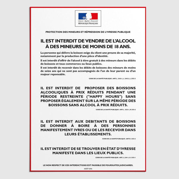 Affichage Protection des Mineurs & Répression de l'Ivresse Publique (consommation sur place) Protection Mineurs & Répression Ivresse Publique MCA Group