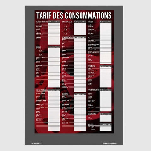 Affichage Tarif des Consommations (Intérieur) Tarifs des Consommations (Intérieur) (+ 1 stylo permanent offert) MCA Group