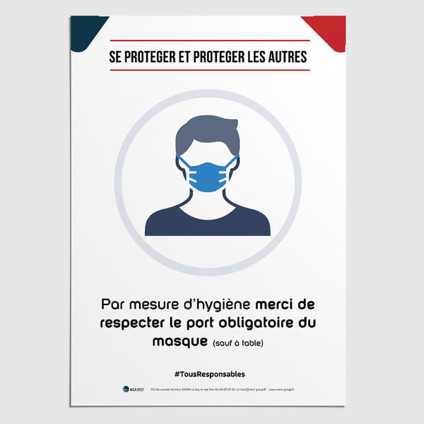 Affichage Covid-19 / Affiche Port du Masque Obligatoire Bar & Restaurant