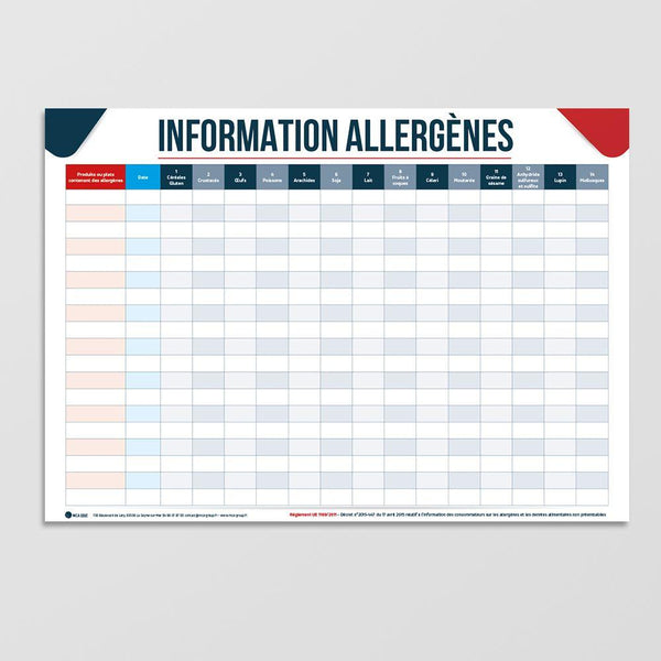 Affichage Informations Allergènes Allergènes Informations (+ 1 stylo effaçable offert) MCA Group