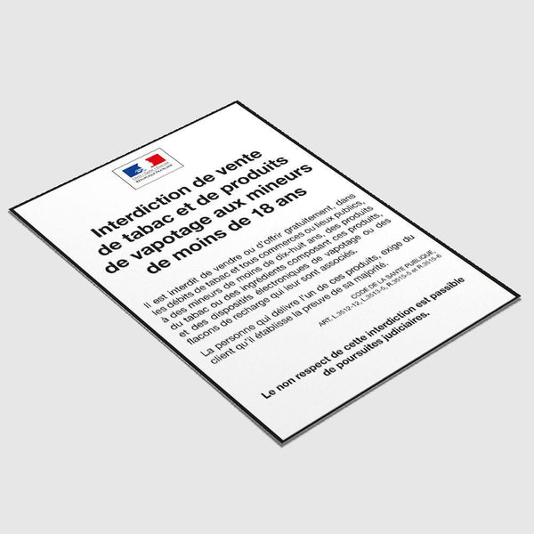 Affichage Interdiction de Vente de Tabac aux Mineurs Interdiction Vente Tabac Mineurs MCA Group