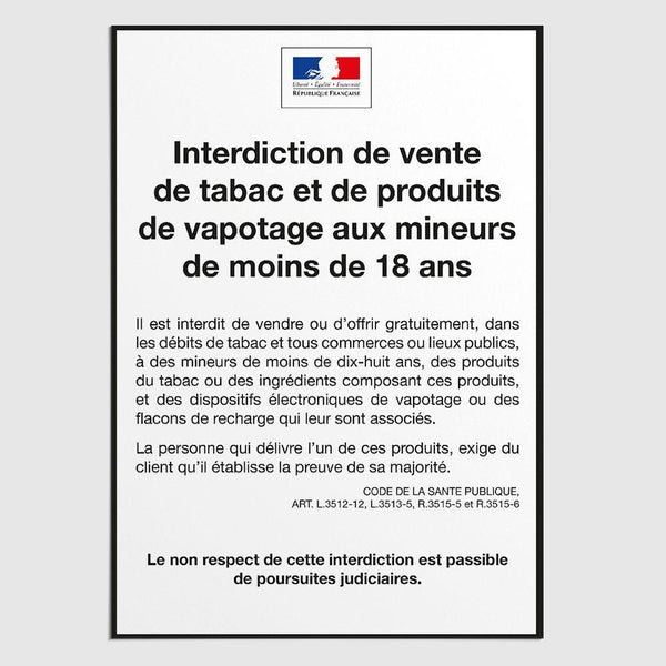 Affichage Interdiction de Vente de Tabac aux Mineurs Interdiction Vente Tabac Mineurs MCA Group