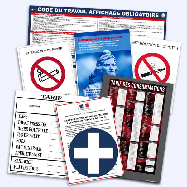 Pack Spécial Bar - (7 Affichages Obligatoires Spécial Débit de Boissons) <strong>Livraison Offerte</strong> (+ 1 stylo permanent & 1 stylo effaçable offerts) MCA Group