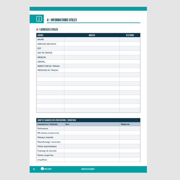 Registre de Sécurité Obligatoire / ERP (Etablissement Recevant du Public) MCA Group 