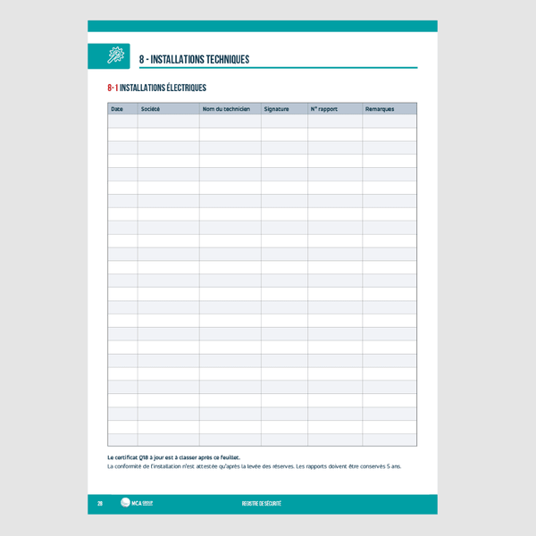 Registre de Sécurité Obligatoire / ERP (Etablissement Recevant du Public) MCA Group 