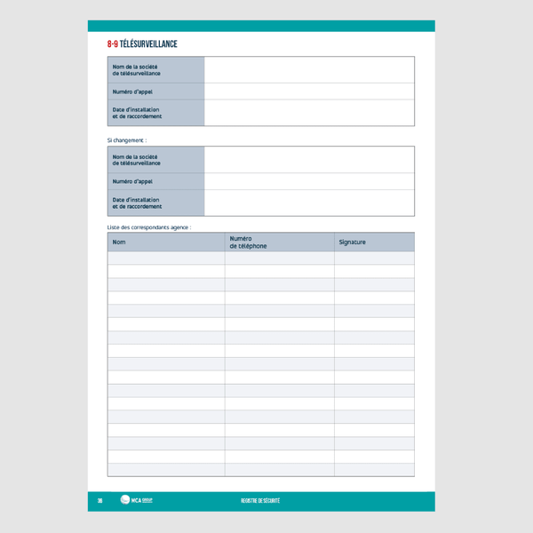 Registre de Sécurité Obligatoire / ERP (Etablissement Recevant du Public) MCA Group 