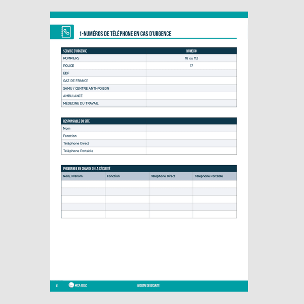 Registre de Sécurité Obligatoire / ERP (Etablissement Recevant du Public) MCA Group 