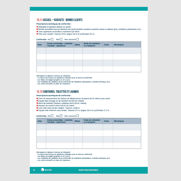 Registre Public d'Accessibilité Obligatoire / ERP (Etablissement Recevant du Public) MCA Group 