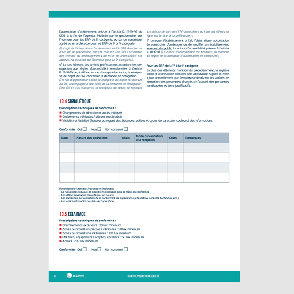 Registre Public d'Accessibilité Obligatoire / ERP (Etablissement Recevant du Public) MCA Group 