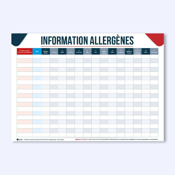 Informations Allergènes (Pack Spécial Restaurant <strong>Livraison Offerte</strong> / 1 stylo permanent + 1 stylo effaçable offerts)