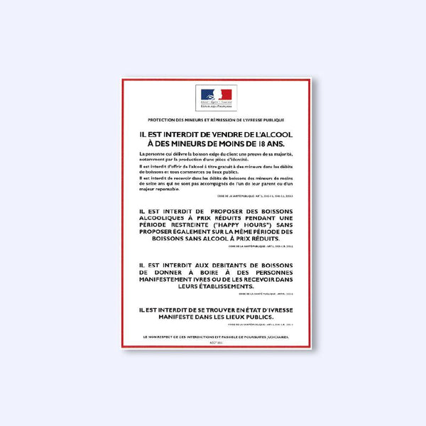 Protection des Mineurs & Répression de l'Ivresse Publique (Pack Spécial Restaurant <strong>Livraison Offerte</strong> / 1 stylo permanent + 1 stylo effaçable offerts)