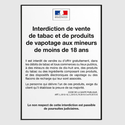 Affichage Interdiction de Vente de Tabac aux Mineurs Interdiction Vente Tabac Mineurs MCA Group 