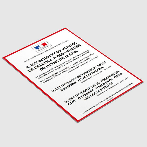 Affichage Protection des Mineurs & Répression de l'Ivresse Publique (vente à emporter) Protection Mineurs & Répression Ivresse Publique MCA Group 